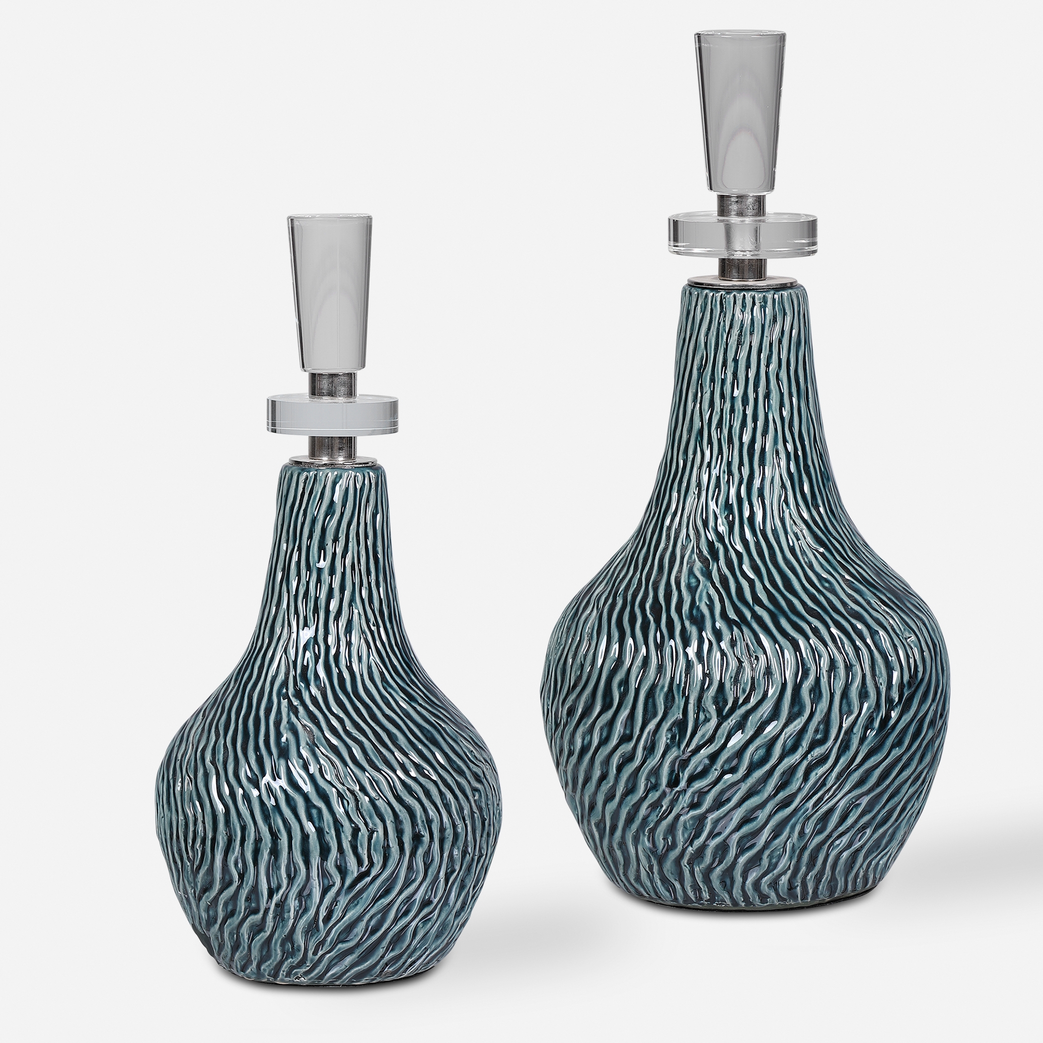 Almera Dark Teal Bottles, S/2 - Image 0