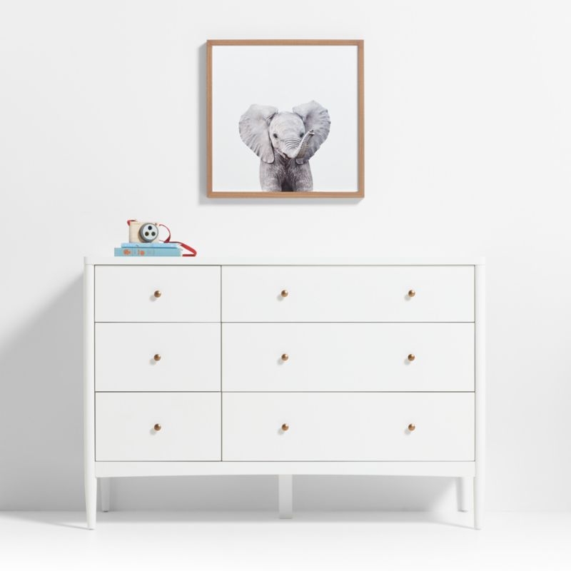 Baby Elephant Walnut Wood Framed Wall Art Print - Image 1