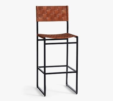 Hardy Woven Leather Counter Stool, Bronze/Saddle Tan Leather - Image 4