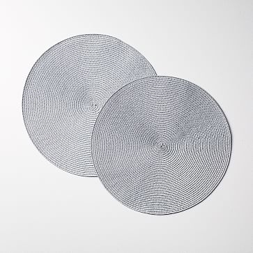 Round Woven Placemats, Set of 2, Pewter - Image 0