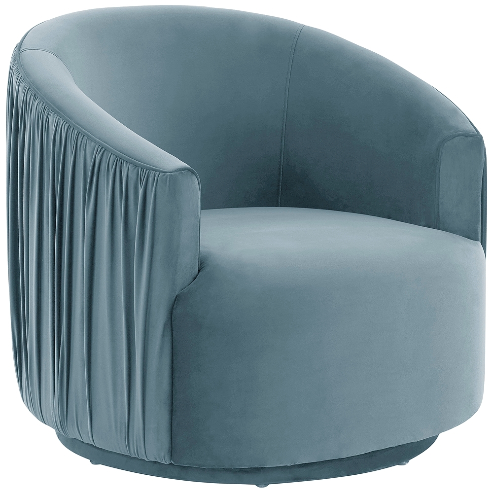 London Blue Velvet Pleated Swivel Chair - Style # 493T0 - Image 0