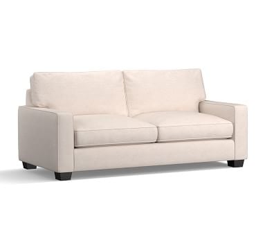 PB Comfort Square Arm Upholstered Queen Sleeper Sofa, Box Edge, Memory Foam Cushions, Performance Heathered Basketweave Platinum - Image 1
