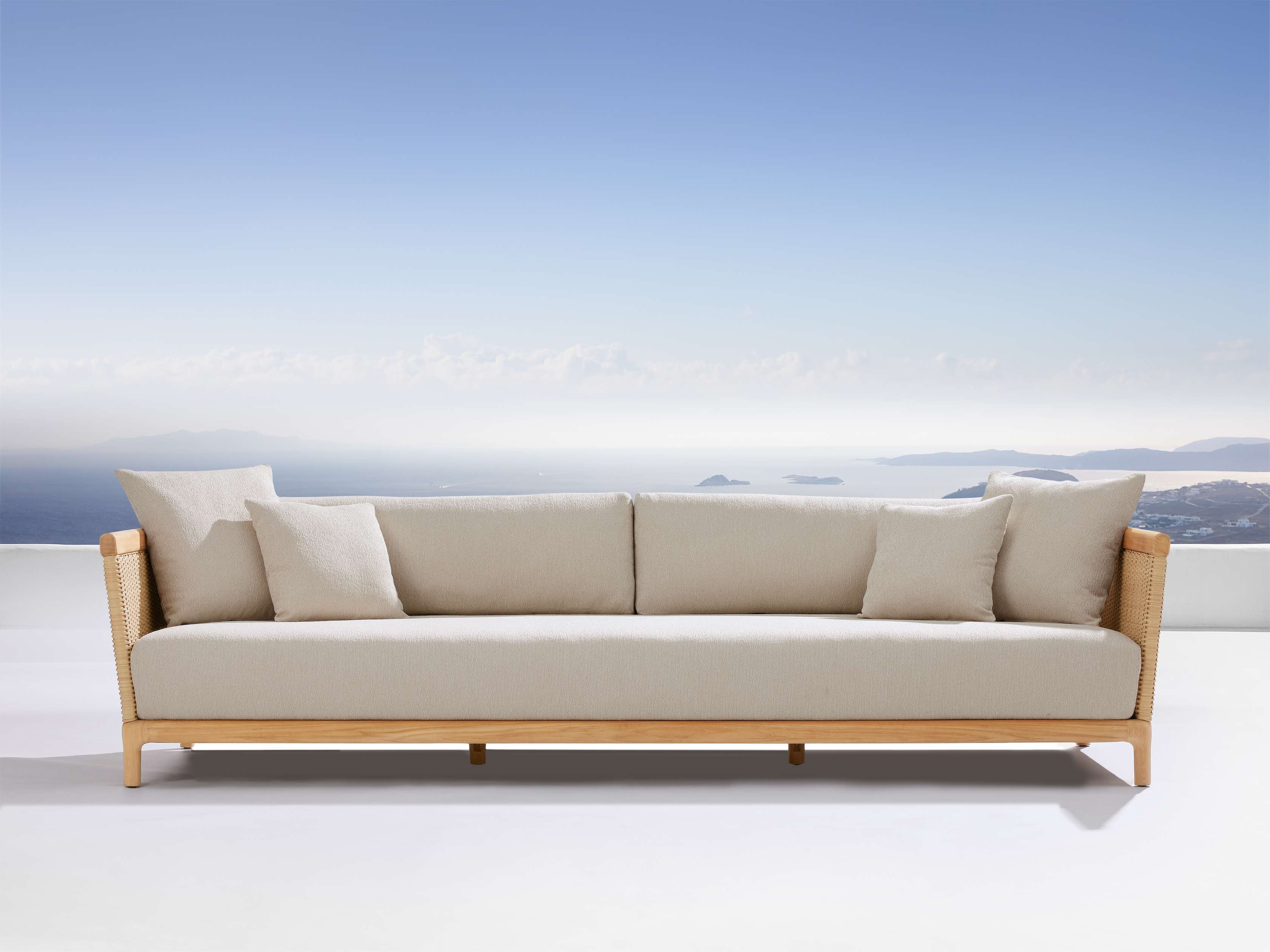 Puglia Outdoor Sofa Teak in Natural  Adrian Cashmere/84" - Image 0