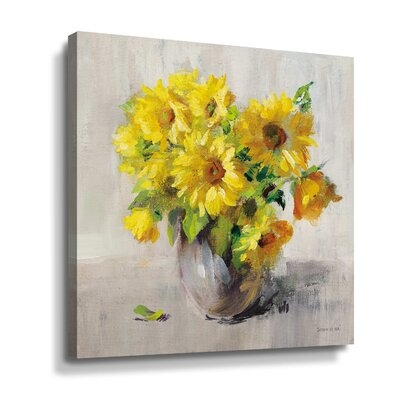 Sunflower Still Life II On Gray Gallery Wrapped Canvas - Image 0
