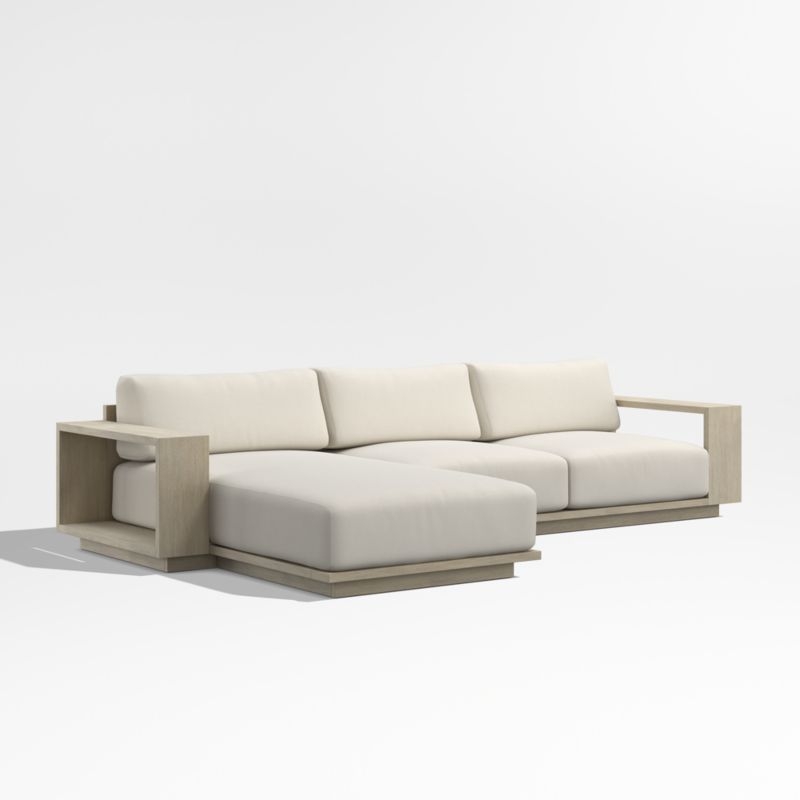 Mallorca Wood 2-Piece Left-Arm Chaise Outdoor Sectional Sofa with Ivory Cushions - Image 1