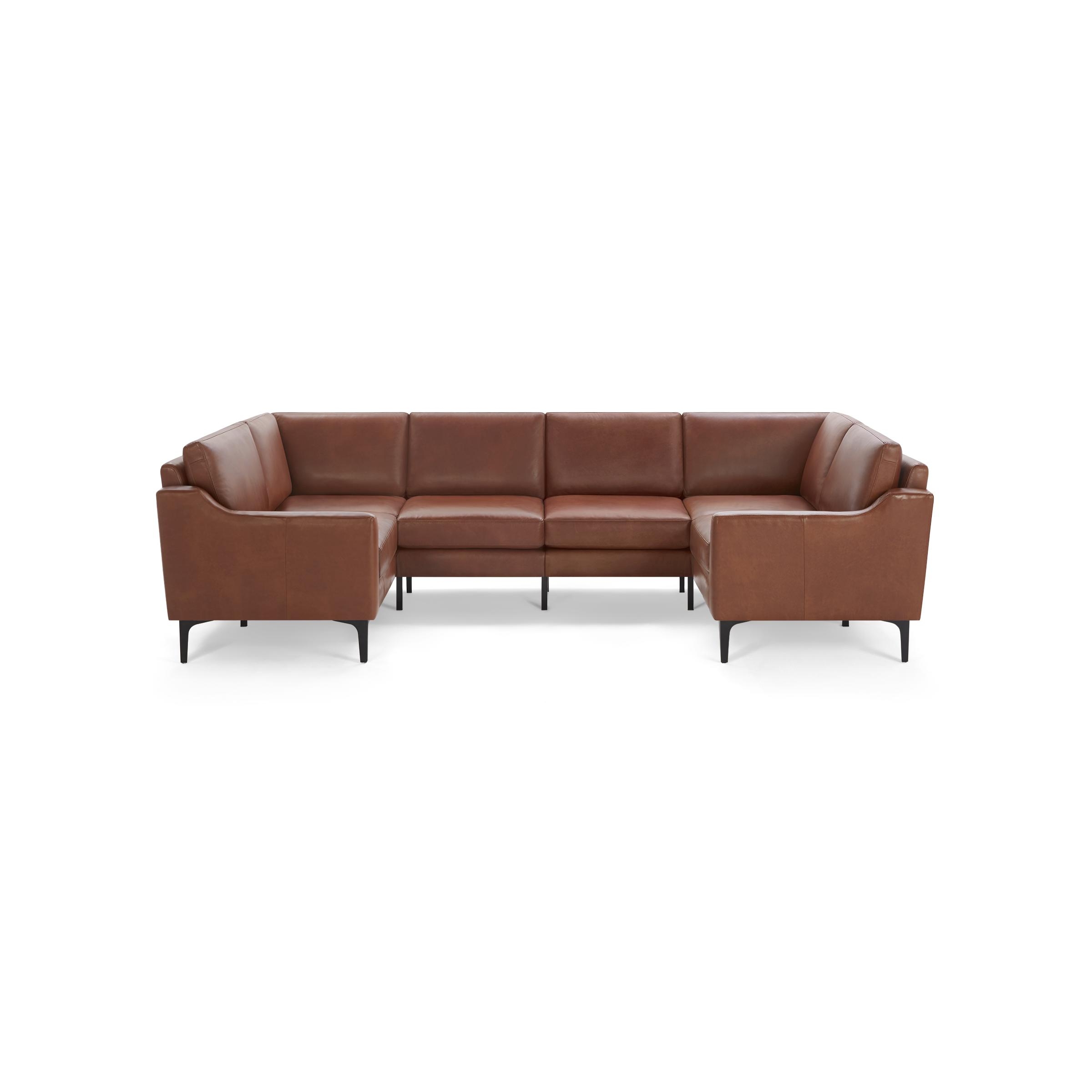 Nomad Leather 6-Seat U Sectional - Chestnut - Top Grain Leather / Black - Metal / Slope - Image 0