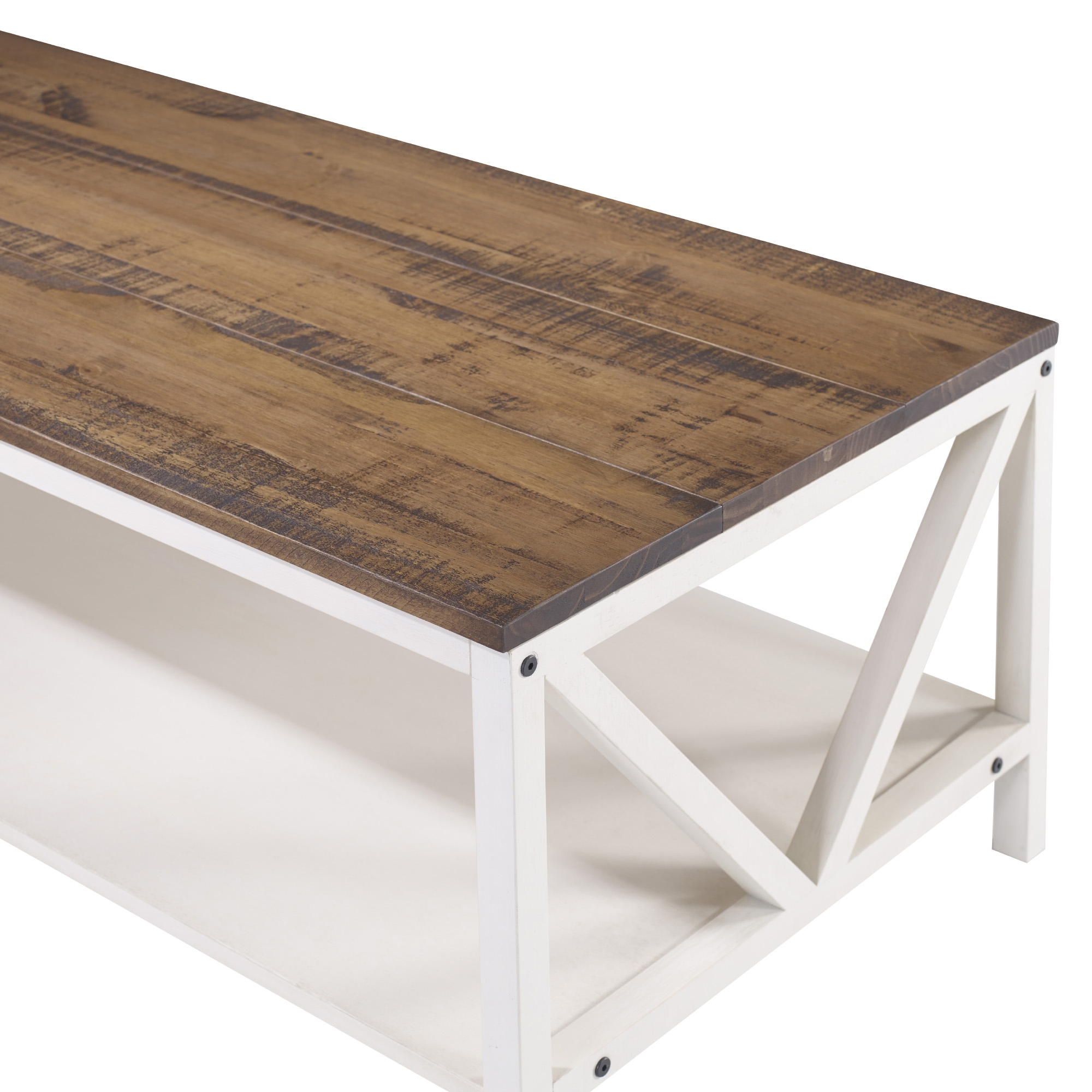 Natalee 48" Distressed Farmhouse Coffee Table - Rustic Oak/White Wash - Image 5