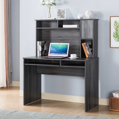 Sled Base 4-Shelf Computer Desk With Hutch And Built-In Outlets - Image 0