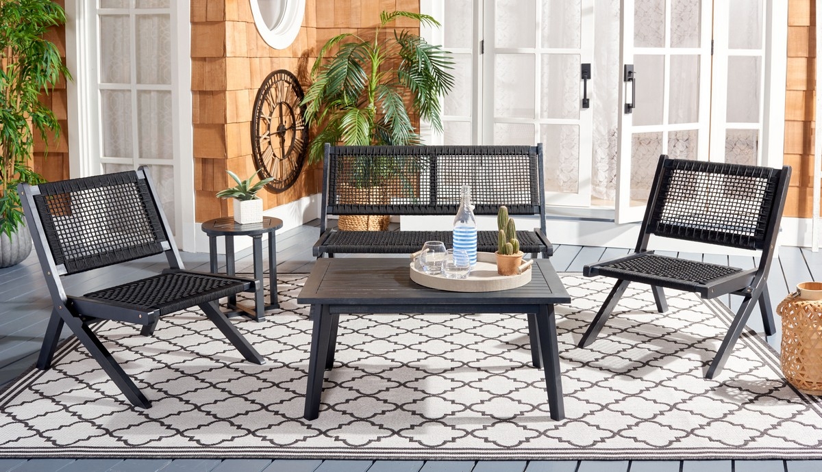 Kobina 5 Pc Outdoor Living Set - Black/Black - Safavieh - Image 1