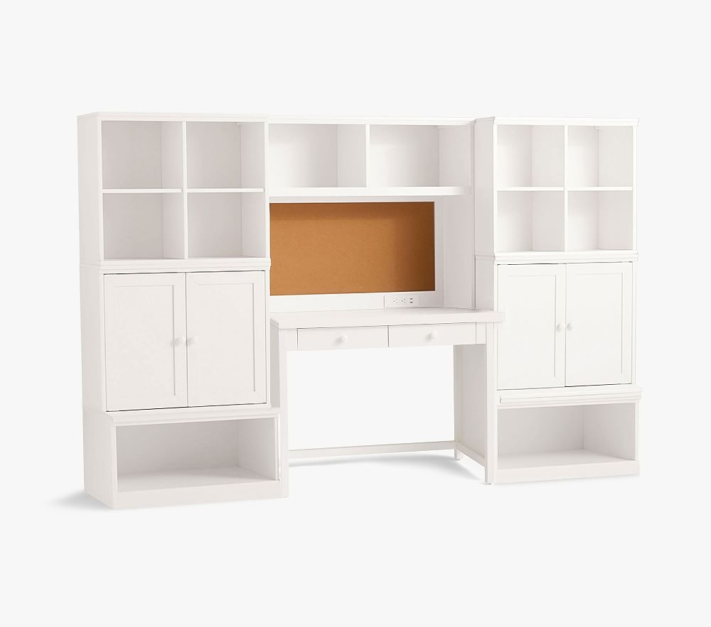 Cameron Desk + Tech Hutch + 2 Cubbies + 2 Cabinets + 2 Open Bases, Simply White, In-Home Delivery - Image 0