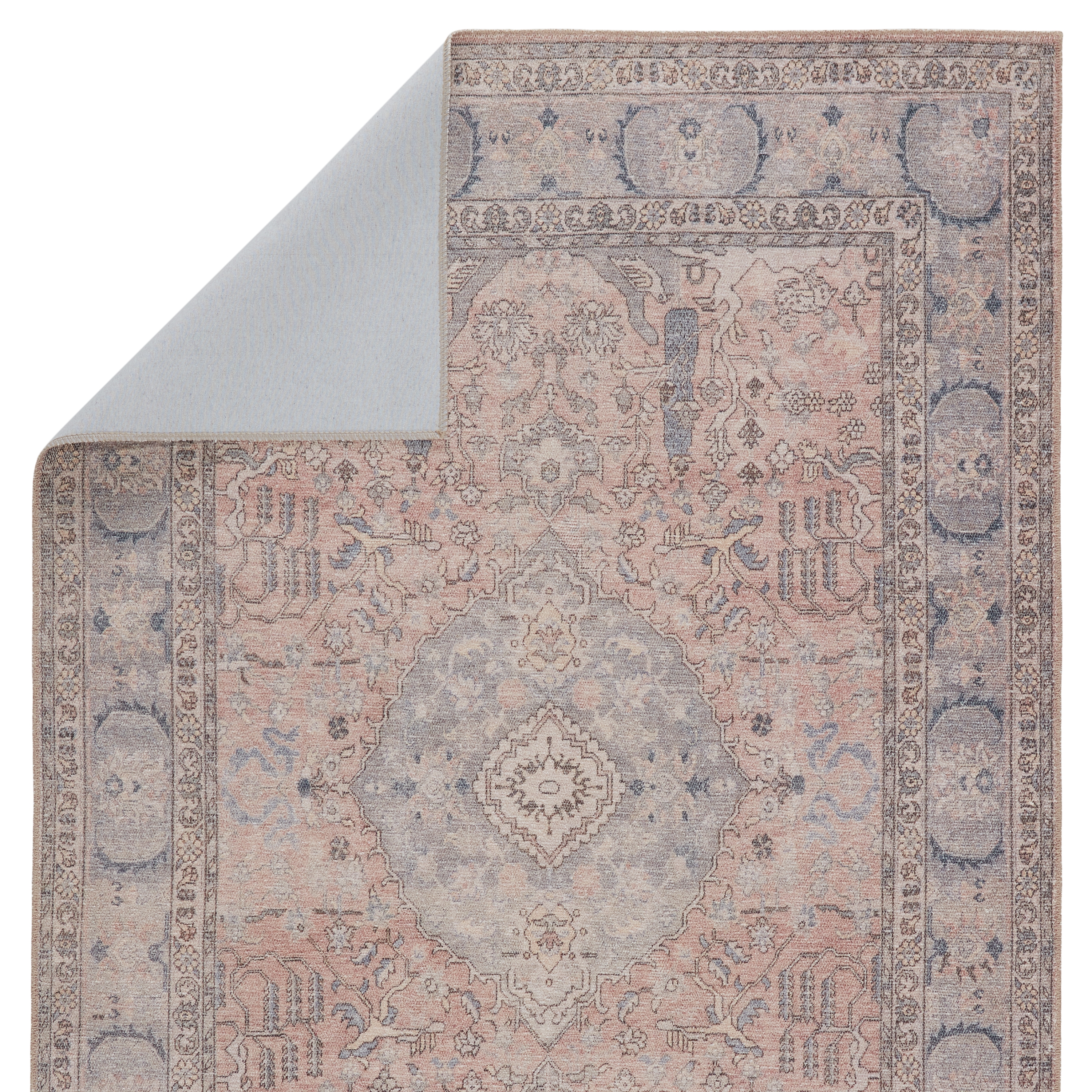 Kadin Medallion Pink/ Blue Runner Rug (2'6"X7'6") - Image 2