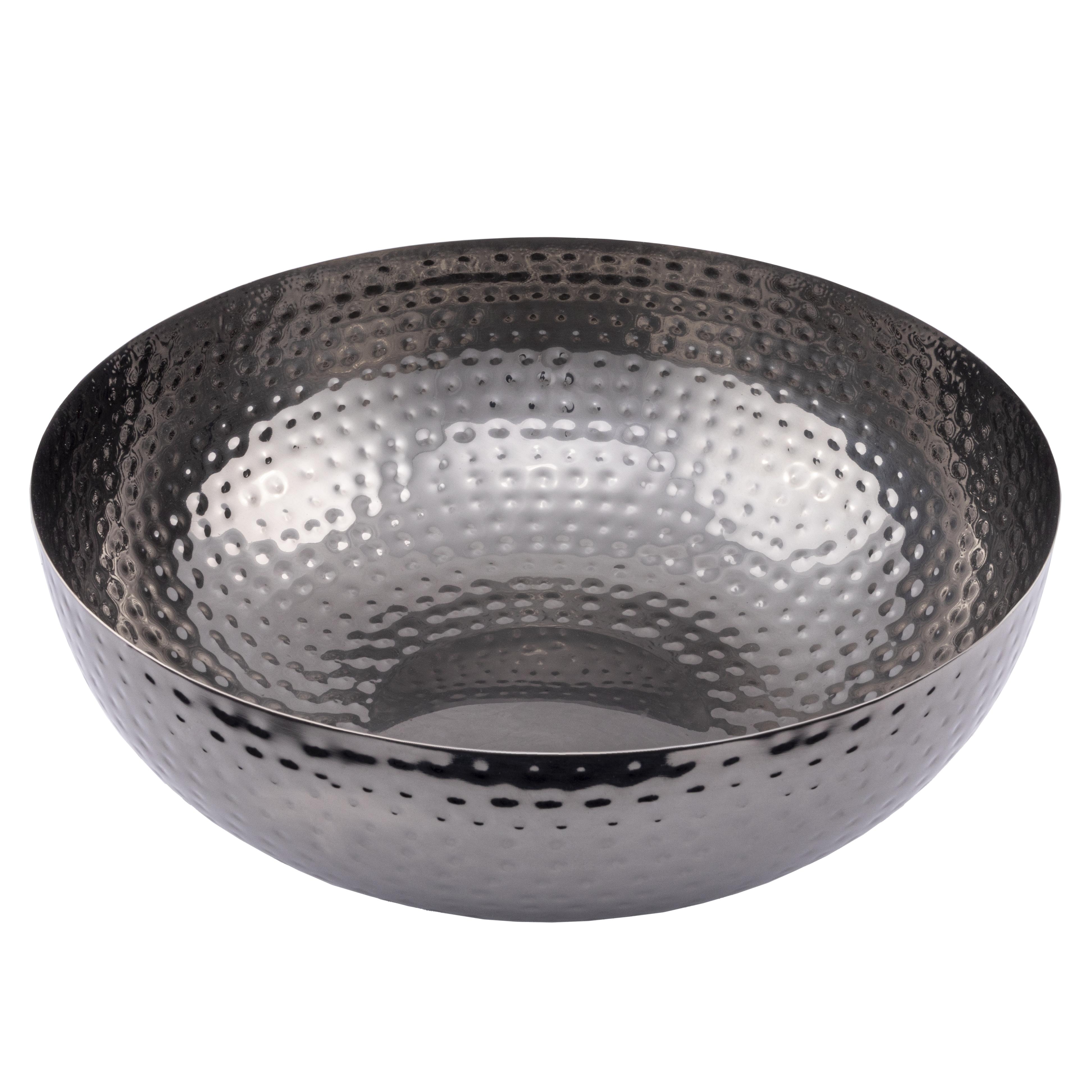 Round Hammered Metal Bowl, Oxidized Silver - Image 0