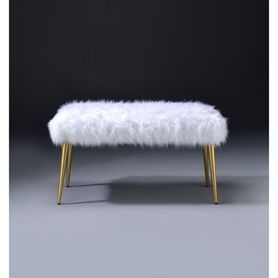 Modern Mid-century End Of Bed Bench In White Faux Fur & Gold - Image 0