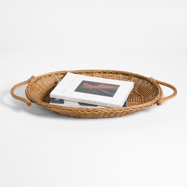 Alford Brown Woven Rattan Decorative Tray 24" - Image 0