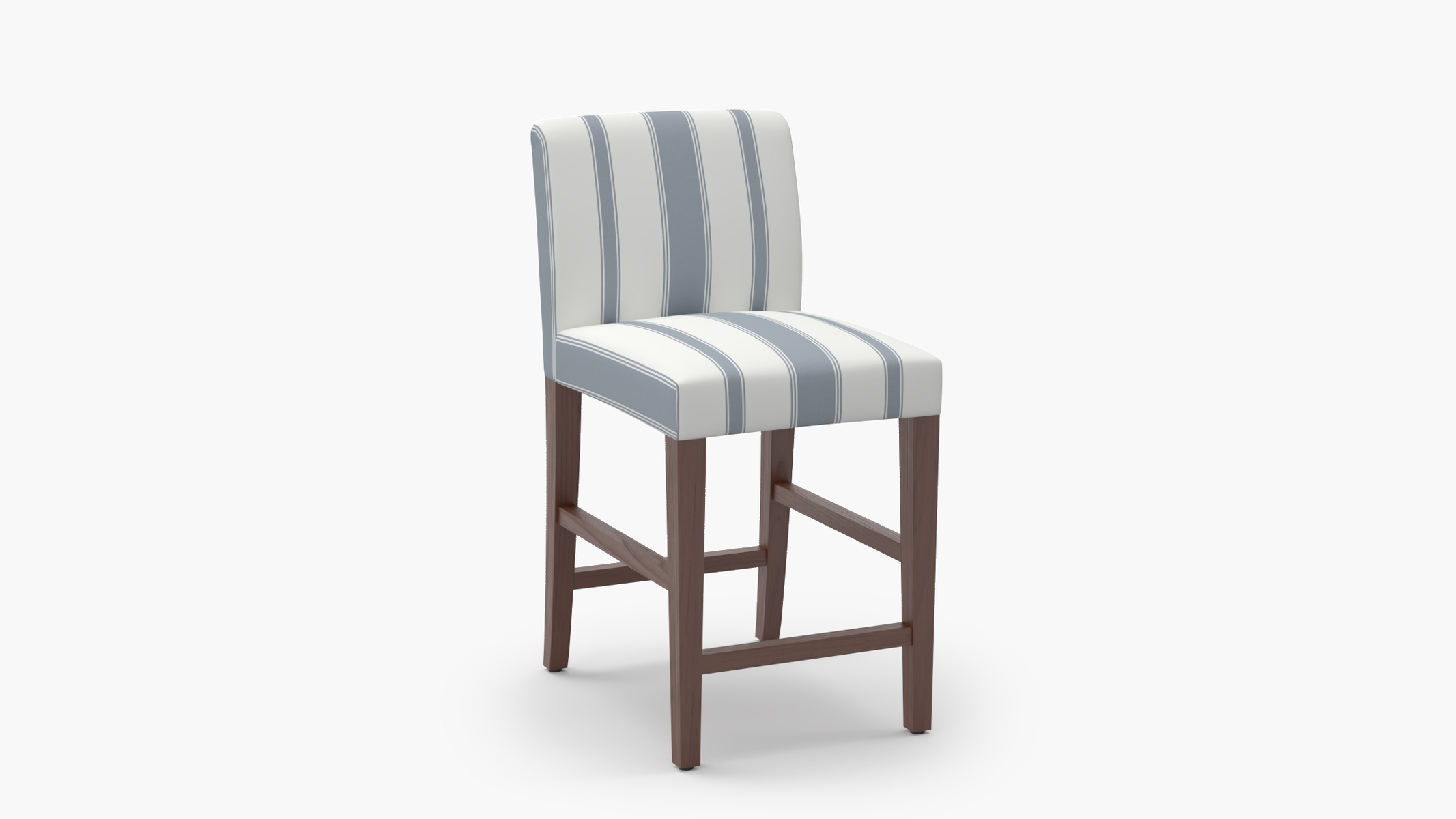 Signature Dining Counter Stool, French Blue Clarence Stripe, Walnut Square Tapered Leg - Image 1