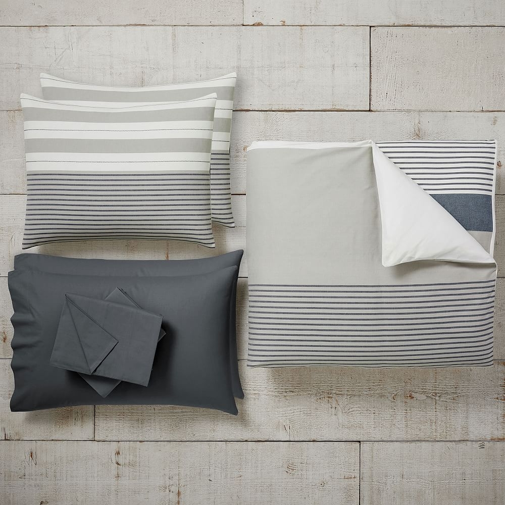 Harbor Stripe Duvet Bundle Set, Basic Bundle, Full, Grey - Image 0