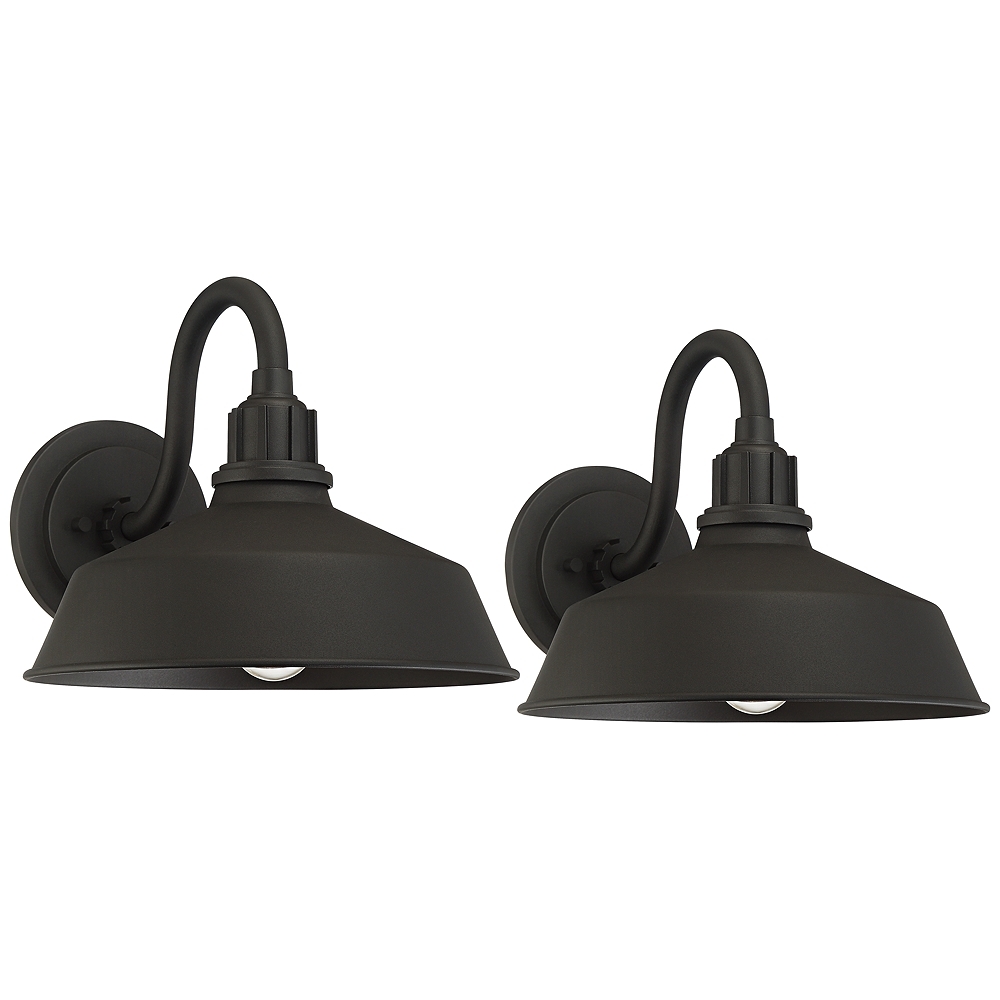 Arnett 10 1/2" Textured Black Barn Light Sconces Set of 2 - Image 0