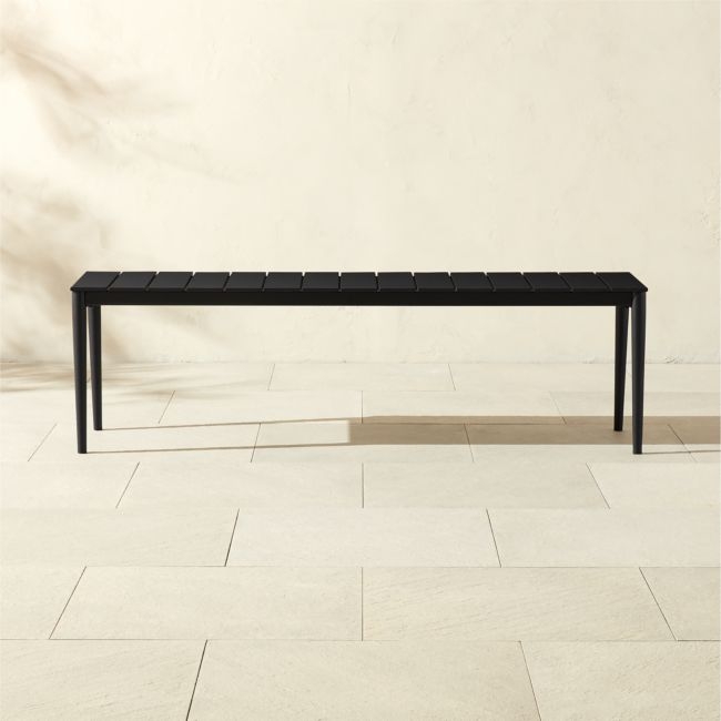 Proux 62" Charcoal Black Metal Outdoor Dining Bench - Image 0