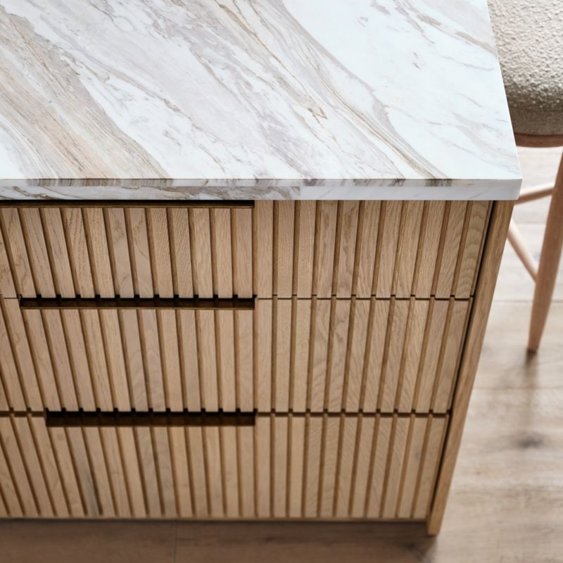 Batten 84" Natural Oak Wood Kitchen Island with Storage - Image 1