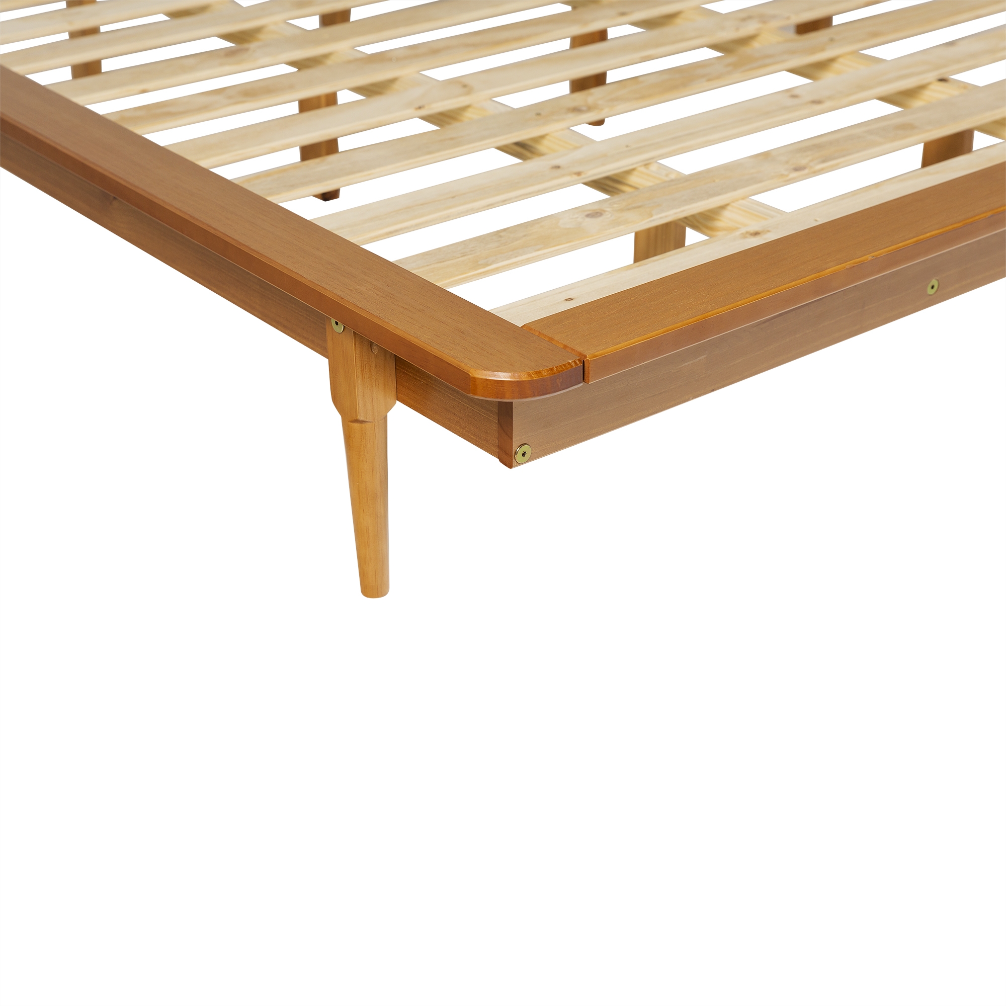 King Mid Century Modern Solid Wood Platform Bed - Caramel - Image 4