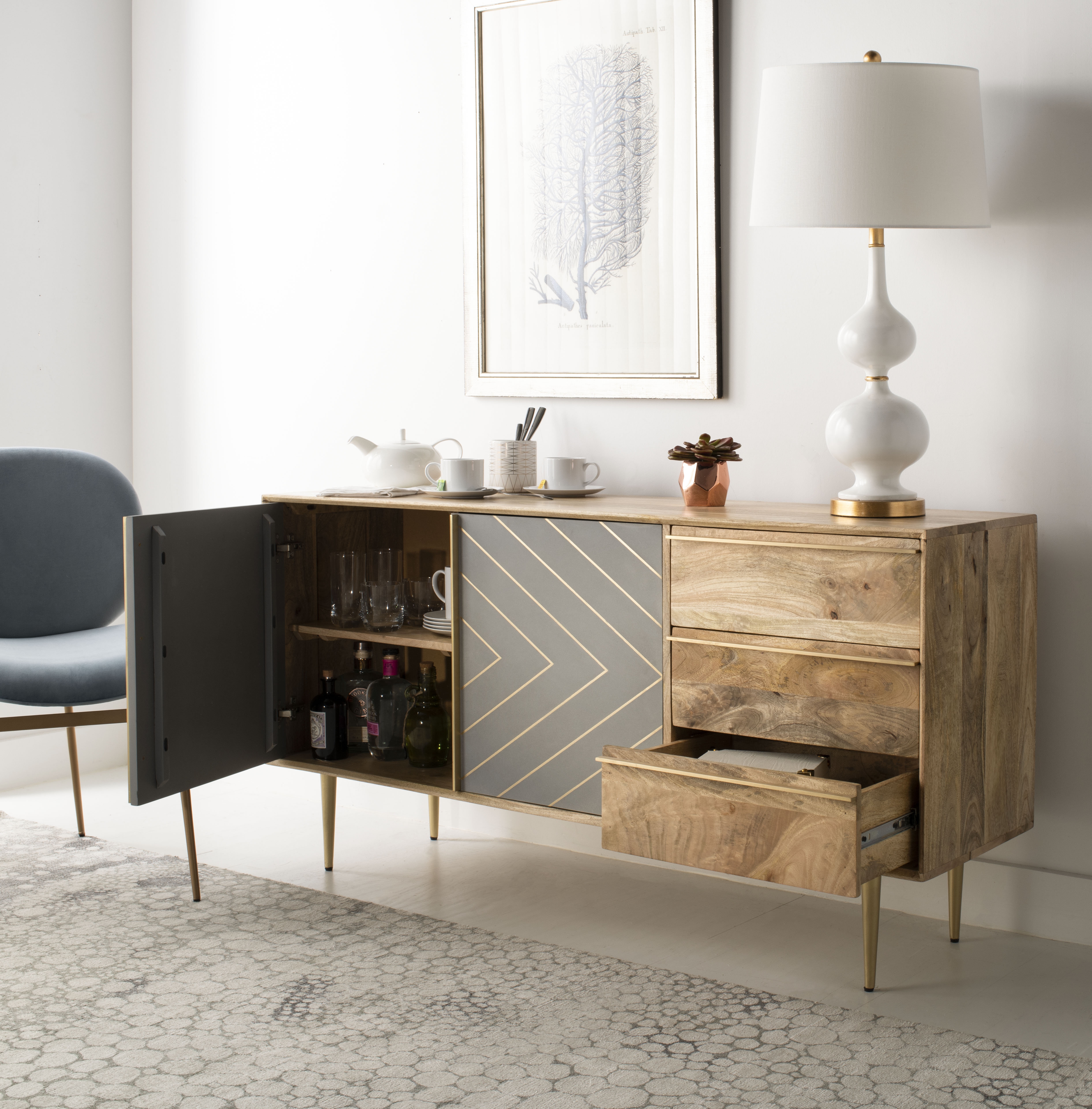 Titan Gold Inlayed Cement Sideboard - Natural Mango/Brass/Cement - Arlo Home - Image 8