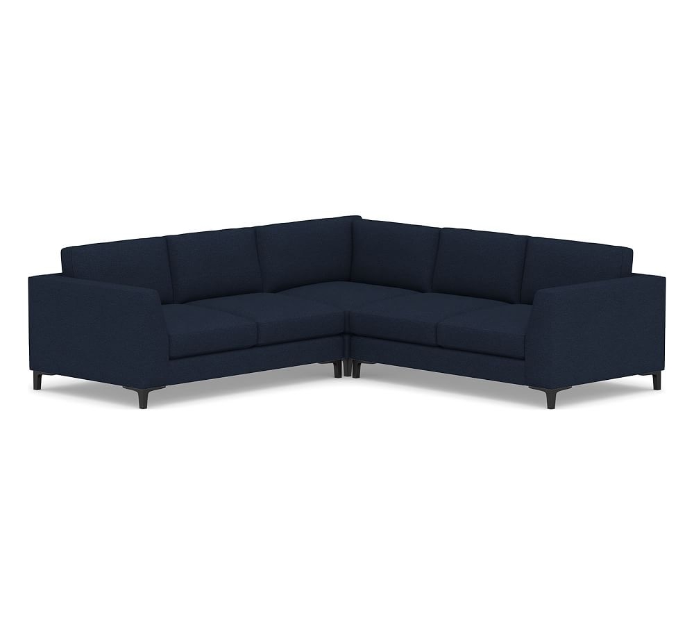 Ansel Upholstered 3-Piece L-Shaped Corner Sectional, Polyester Wrapped Cushions, Performance Heathered Basketweave Navy - Image 0