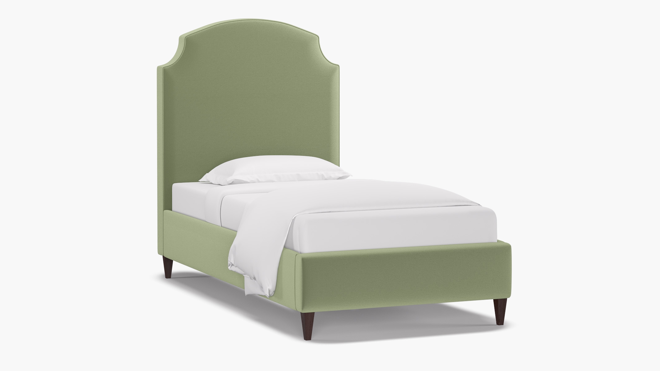 Cove Bed, Celadon Performance Plush Velvet, Espresso Square Tapered Leg, Twin - Image 1