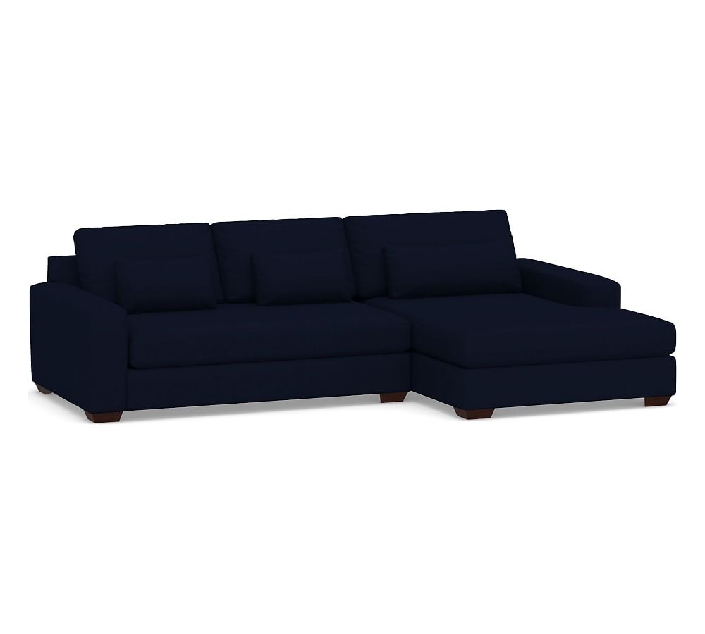 Big Sur Square Arm Upholstered Deep Seat Left Arm Loveseat with Double Chaise Sectional and Bench Cushion, Down Blend Wrapped Cushions, Performance Everydaylinen(TM) Navy - Image 0
