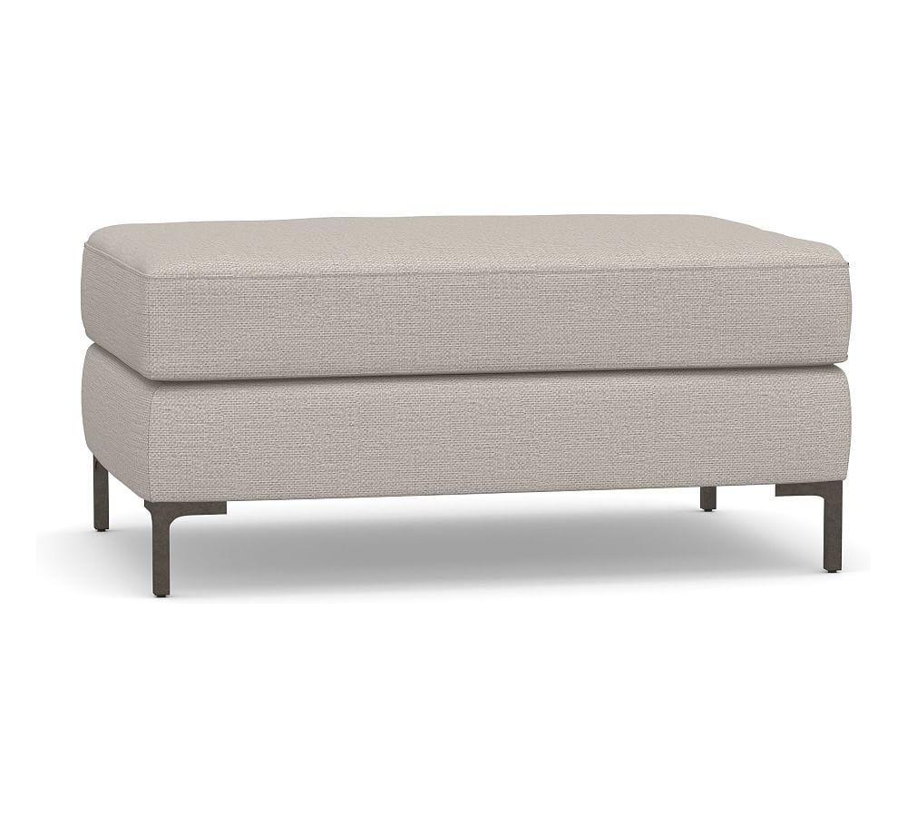 Jake Upholstered Ottoman with Bronze Legs, Polyester Wrapped Cushions, Chunky Basketweave Stone - Image 0