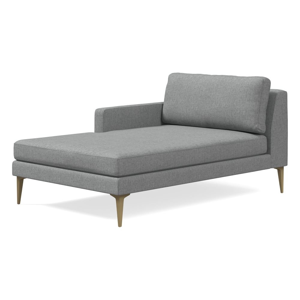 Andes Left Arm Chaise, Poly, Performance Coastal Linen, Anchor Gray, Blackened Brass - Image 0