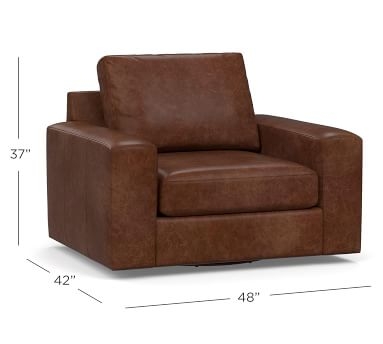 Big Sur Square Arm Leather Swivel Armchair, Down Blend Wrapped Cushions, Vegan Java - Image 1