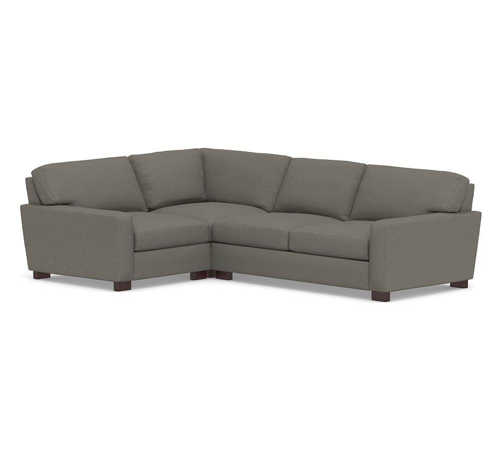 Turner Square Arm Upholstered Right Arm 3-Piece Corner Sectional, Down Blend Wrapped Cushions, Chunky Basketweave Metal - Image 0