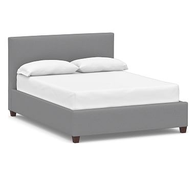 Raleigh Upholstered Square Bed with Low Headboard &amp; without Nailheads, Queen, Textured Twill Light Gray - Image 0
