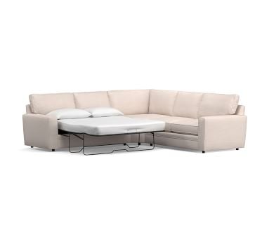 Pearce Square Arm Upholstered Left Arm 3-Piece L-Shaped Wedge Sleeper SCT, Down Blend Wrapped Cushions, Performance Heathered Basketweave Platinum - Image 1