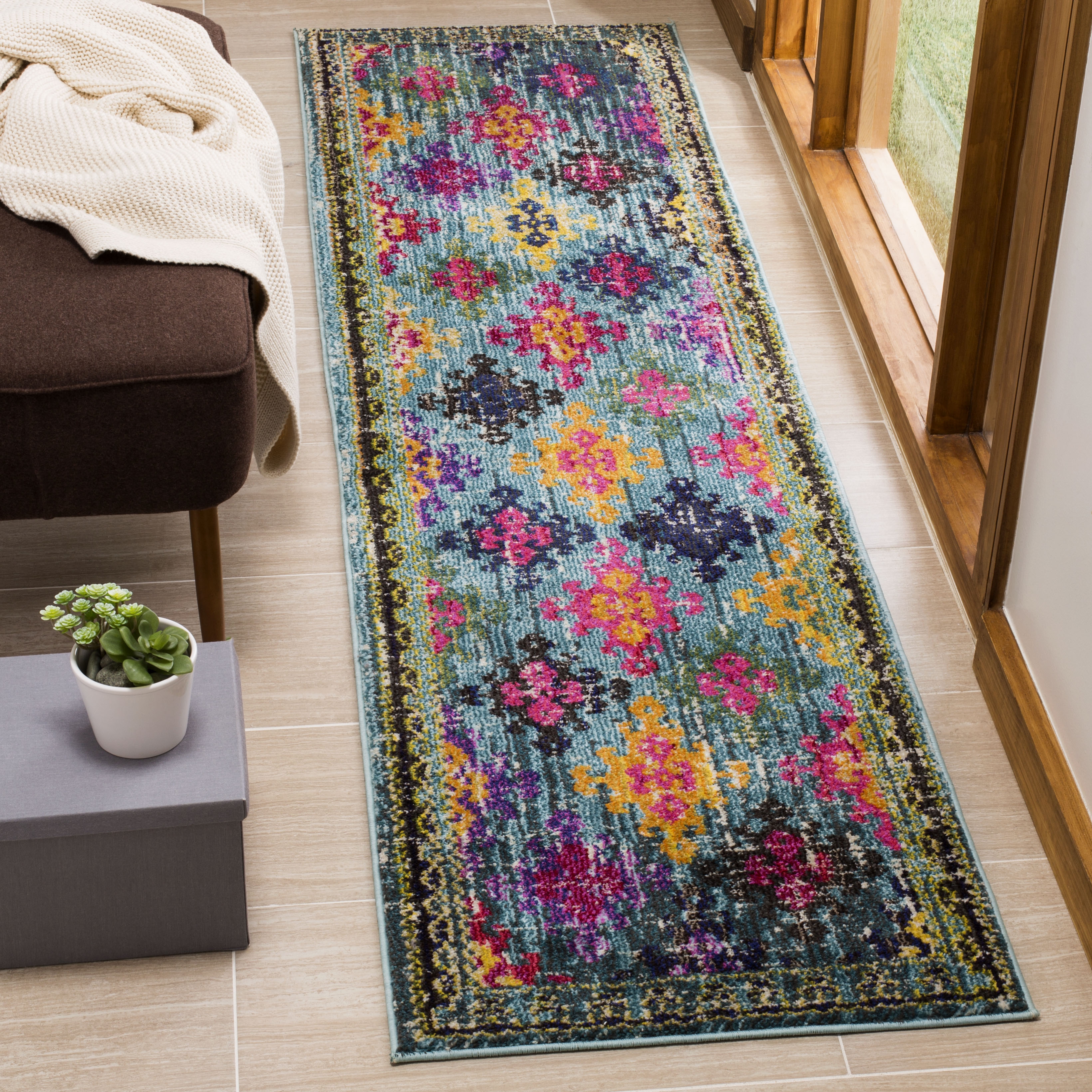 Arlo Home Woven Area Rug, MNC244N, Blue/Multi,  2' 2" X 8' - Image 1
