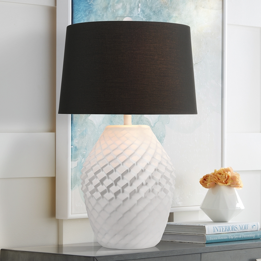 360 Lighting Simon 27" Textured Geometric Pattern White Table Lamp - Image 0