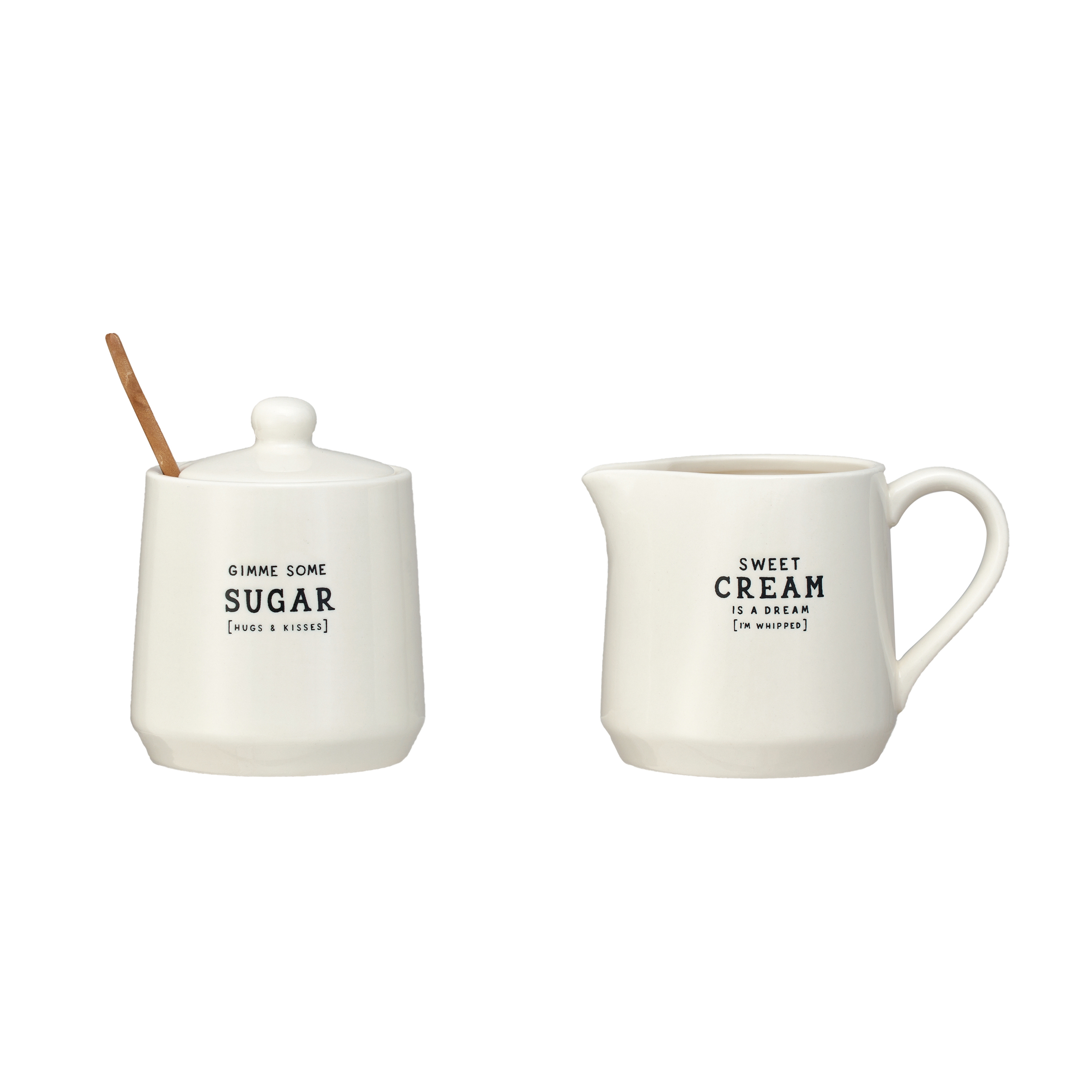 Charming Stoneware Creamer & Sugar Pot Set with Spoon, White - Image 0