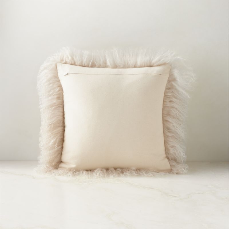 Warm White Mongolian Sheepskin Fur Throw Pillow Cover 16''x16" - Image 1