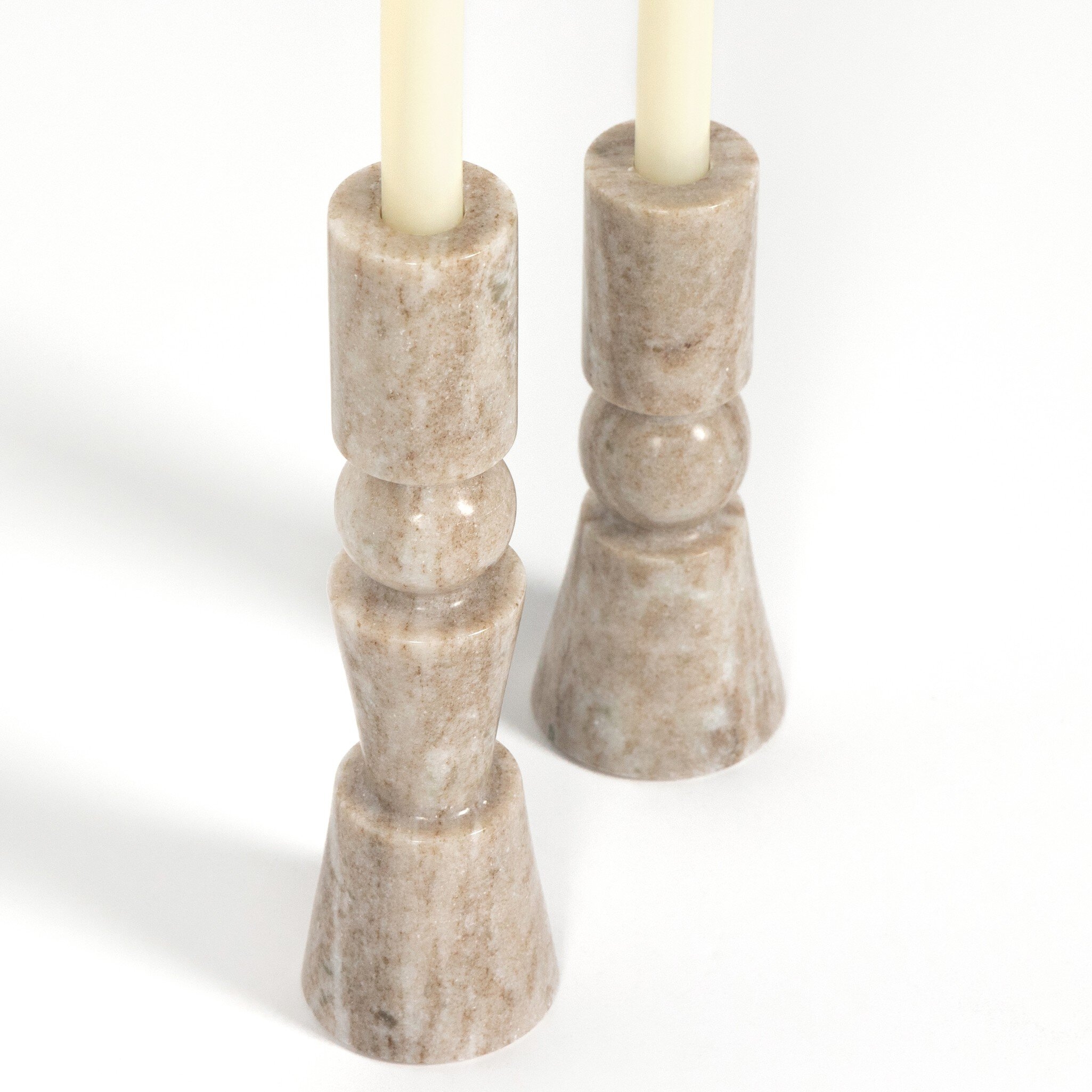 Rosette Taper Candlesticks - Creamy Taupe Marble Solid - Image 2