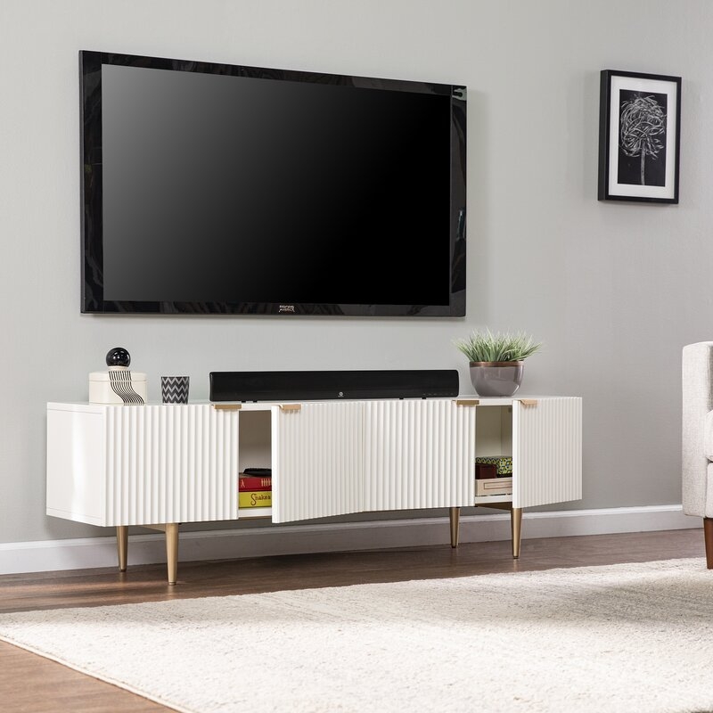 Pilston TV Stand for TVs up to 58", White & Gold - Image 2