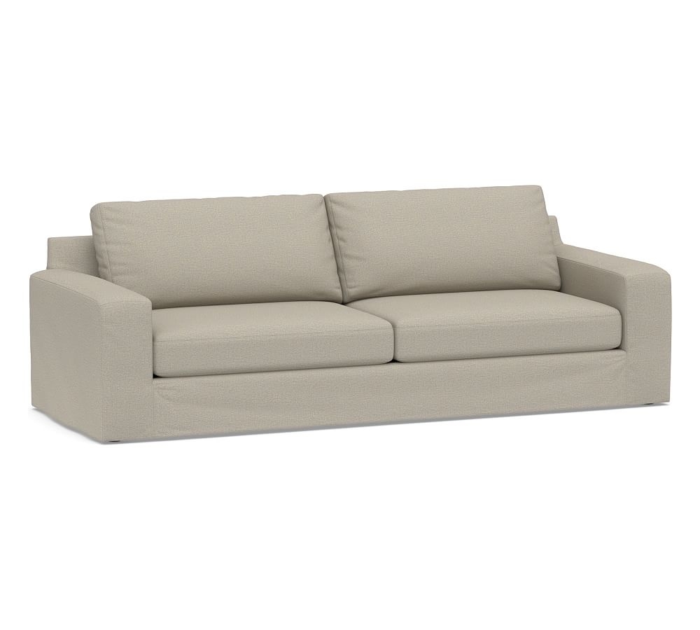 Big Sur Square Arm Slipcovered Grand Sofa 105" 2-Seater, Down Blend Wrapped Cushions, Performance Boucle Fog - Image 0