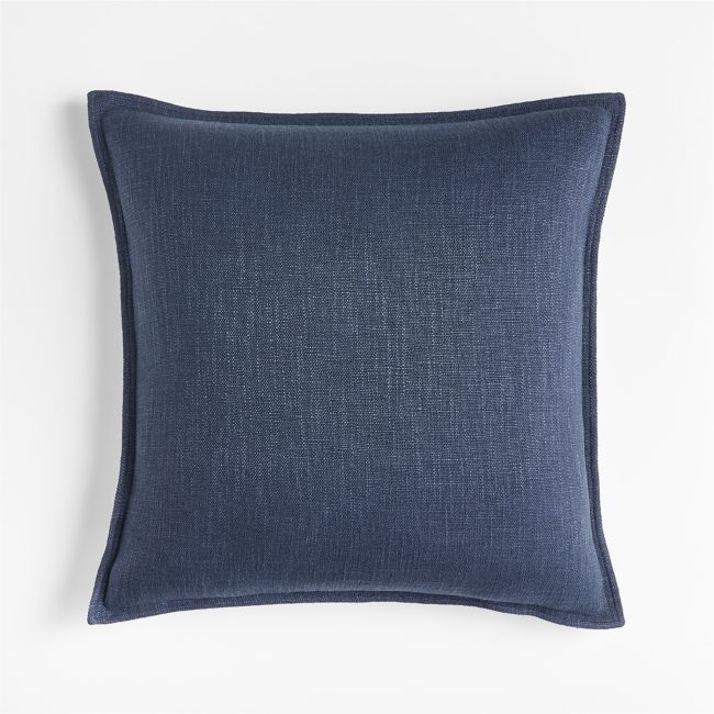 Indigo 20"x20" Laundered Linen Throw Pillow with Down-Alternative Insert - Image 0