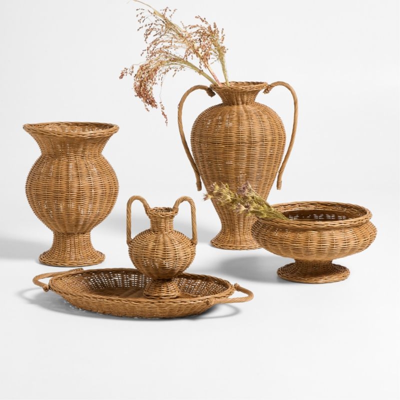 Alford Large Brown Woven Rattan Double Handle Vase 24" - Image 1