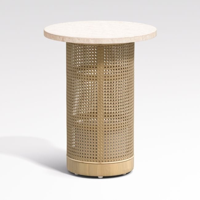 Vernet Travertine Cane Round End Table - Image 0