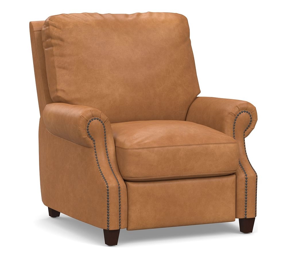 James Roll Arm Leather Power Tech Recliner, Down Blend Wrapped Cushions, Churchfield Camel - Image 0