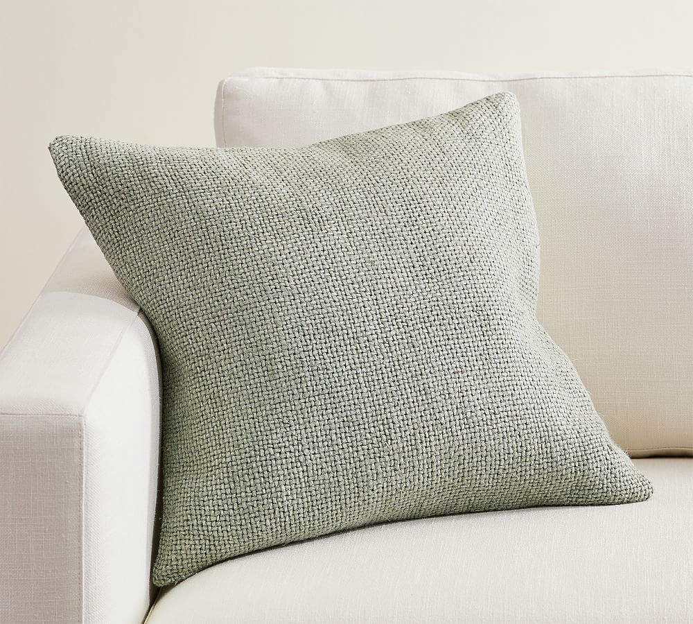 Faye Linen Textured Pillow Cover, 20", Eucalyptus - Image 0