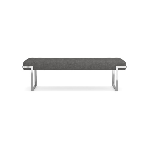 Mixed Material Bench, Standard Cushion, Perennials Performance Melange Weave, Gray, Polished Nickel - Image 0