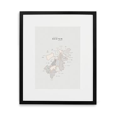 Boston Letterpressed Map Print, Natural Frame, 16"x20" - Image 1