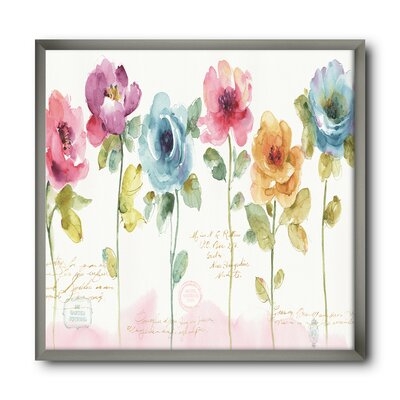'Handpainted Rainbow Coloured Cottage Roses' Picture Frame Print on Canvas - Image 0