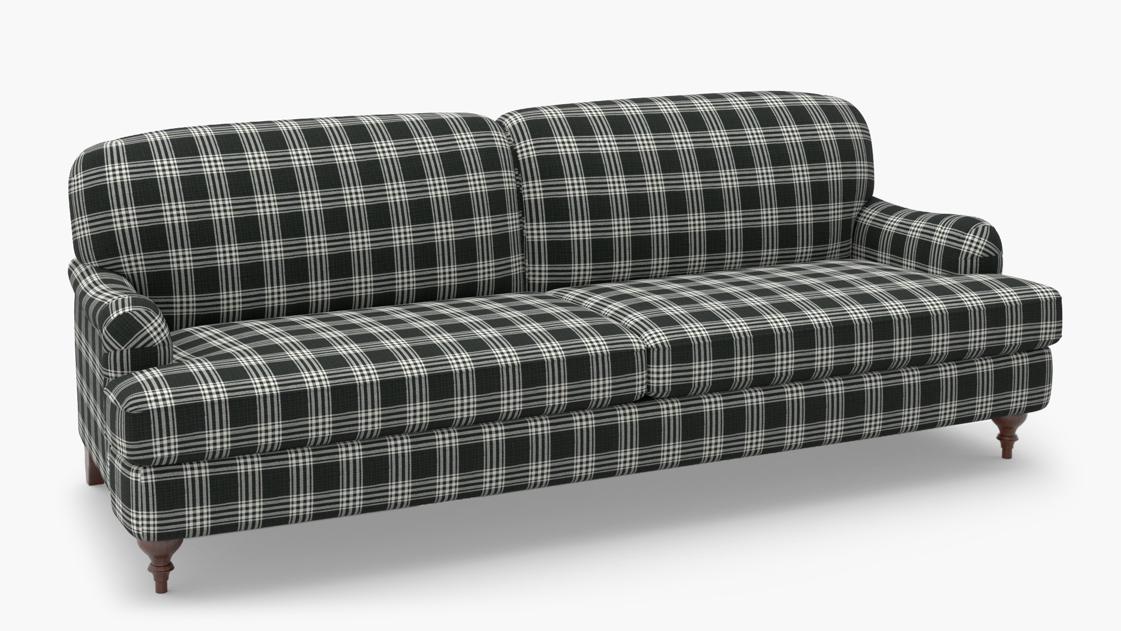 English Roll Arm Sofa, Barnegat Plaid, Walnut Turned Wood Leg - Image 1